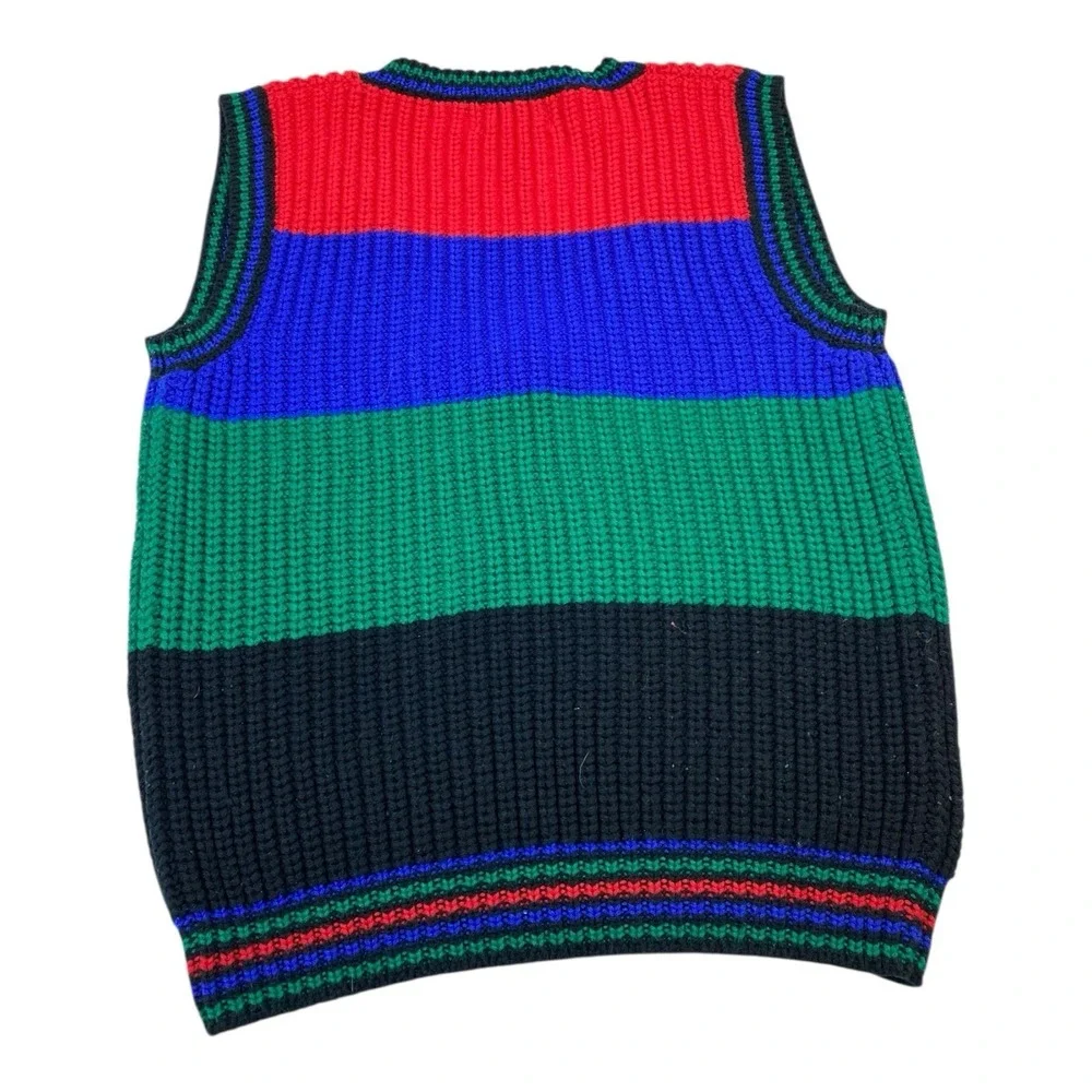 Vintage Manisha Knit Sweater Vest M Red Blue Green Black Striped Acrylic 80s/90s